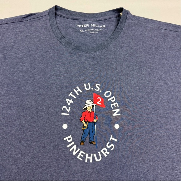 Peter Millar US Open Pinehurst Mens T-Shirt XL Heathered Blue Pima Cotton B9 - Picture 4 of 7
